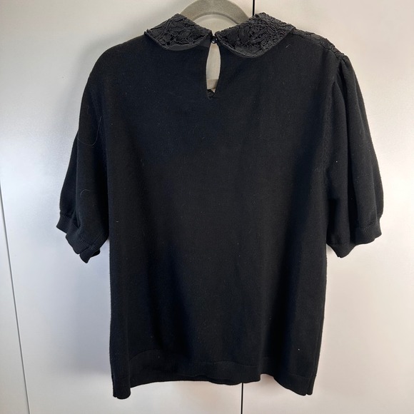 Adrianna Papell Women S Black Lace Collar Puff Sleeve Knit Top Minimal Cottage‎ - Picture 5 of 7